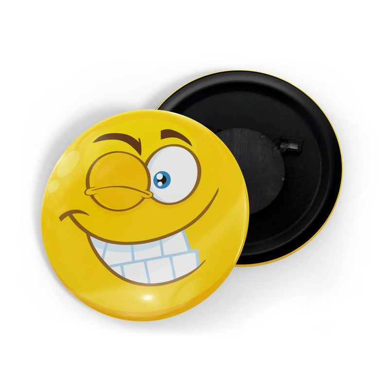 dhcrafts Yellow Color Round Fridge Magnet Grimacing Face With wink Emoji Glossy Finish Design Pack of 1 (58 mm)